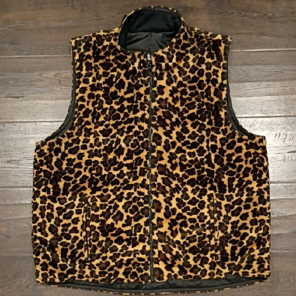 Leopard Print Faux Fur Quilted Vest Size Medium - Picture 1 of 4